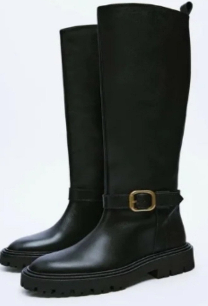 New Buckle Smooth Leather Boots